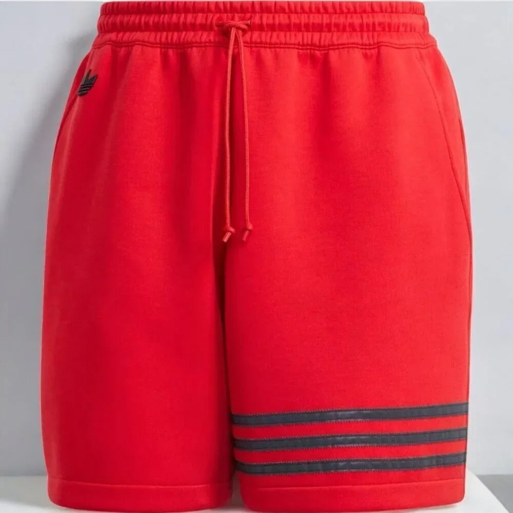 Adidas Neuclassic Red Striped Shorts Drawstring Waist Side Pockets NEW Medium